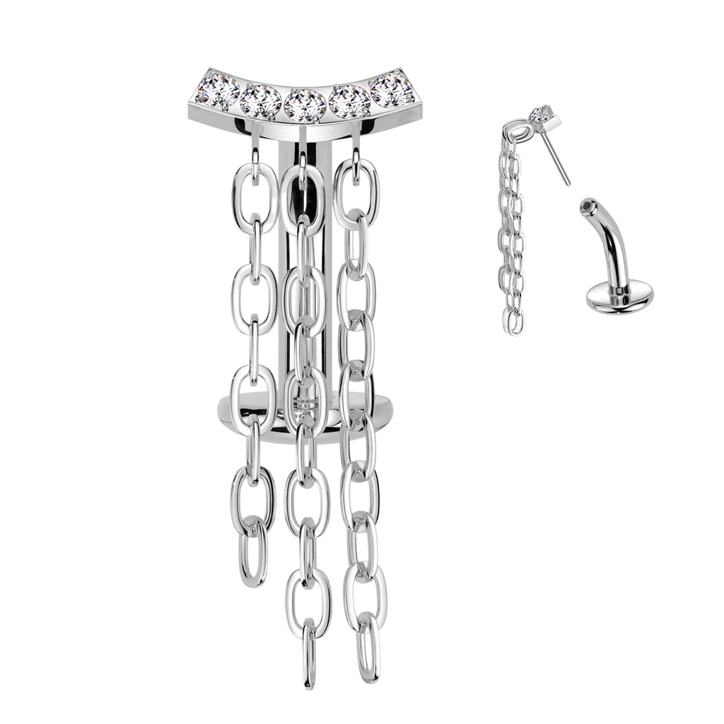 14G Titanium Threadless Floating Belly Ring Triple Chain Dangle Top (8MM)